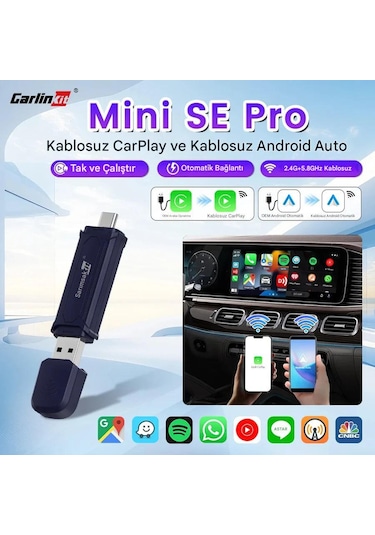 Mini 5 Pro Kablosuz Araç Adaptörü 2in1 Carplay & Android Auto