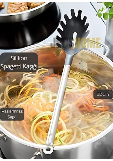 Silikon Spagetti Kaşığı Paslanmaz Çelik Saplı 32 Cm Siyah