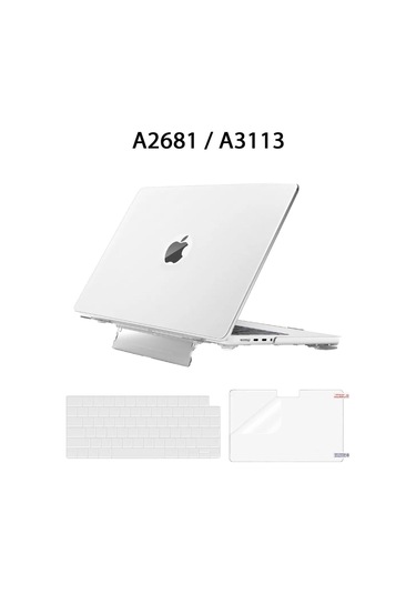 Macbook Uyumlu Air 13.6" M2-m3 Çip 2022/2024 A2681 A3113 Uyumlu Standlı Kılıf Klavye Kılıfı Ekran Koruyucu Şeffaf