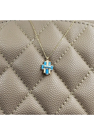 Çoklu Baget Enerji 925 Ayar Gümüş Kolye Firuze Taşlı Tasarım Baget Hediye 925 Ayar Gümüş Kolye 43 Cm