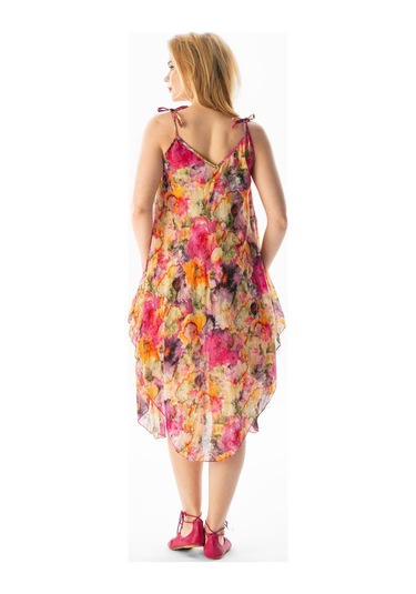 Askılı Vual Afrodit Midi Boy Yazlık Elbise Batik Pembe 6211 - Standart