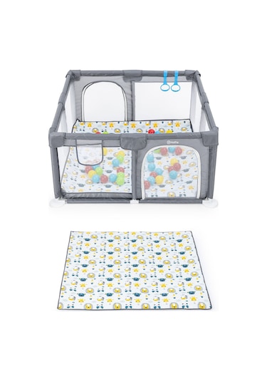 Original Playard Plus Güvenli Bebek Ve Çocuk Oyun Alanı Oyun Parkı 120x120 Oyun Matı Ve Topları Gri