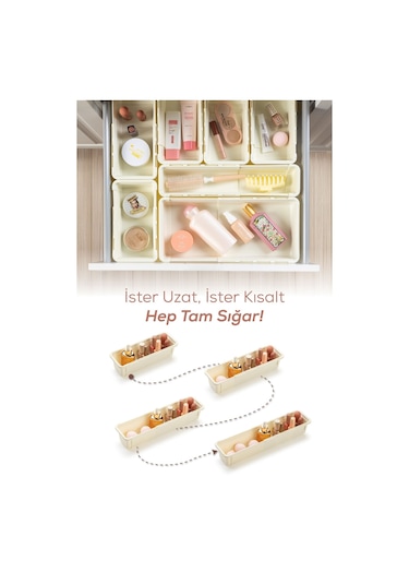 8'li Set Ayarlanabilir Çekmece Içi Düzenleyici Kutu Uzayıp Kısalabilen Organizer Seti 4a2b1c1d Krem