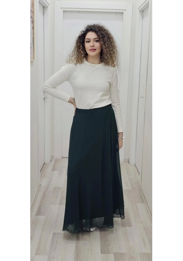 Bel Lastikli Kloş Şifon Etek 6003-yeşil Yeşil