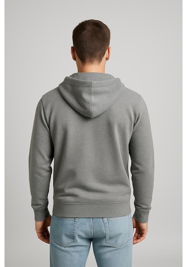 Axxel Erkek Gri 2 İplik Fermuarlı Kapüşonlu Sweatshirt-w1084 Gri