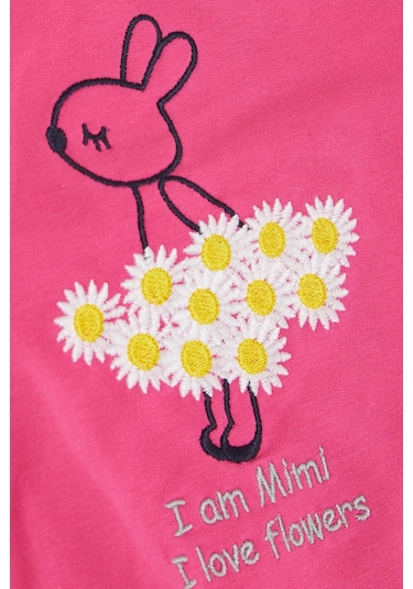 Breeze Kız Çocuk Eşofman Takım Çiçek Temalı Tavşancık Nakışlı 1-4 Yaş, Fuşya-fuşya Fuşya