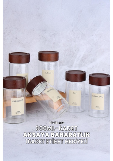 Akasya 6 Adet 300 Ml Cam Baharatlık - Akasya Rengi - Yuvarlak Çok Renkli
