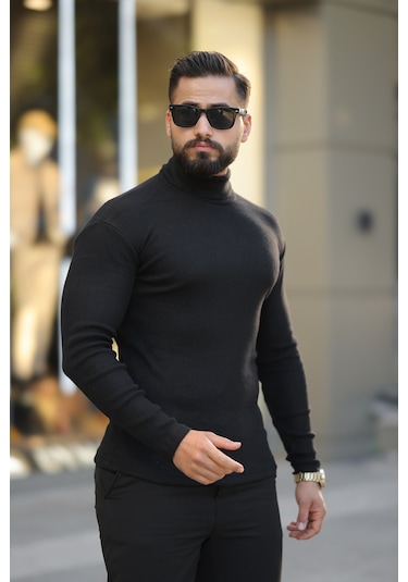 Ribac 3'lü Paket Erkek Boğazlı Balıkçı Triko Kazak Siyah-indigo-bej Çok Renkli