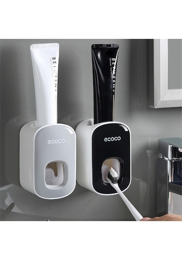 Siyah Otomatik Diş Macunu Dispenseri Toz Geçirmez Diş Fırçası Tutucu Duvara Montaj Standı Banyo Aksesuarları Seti Diş Macunu Sıkacağı Myy Siyah