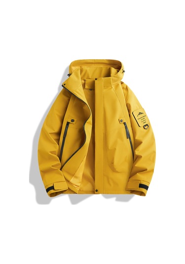 Erkek Ve Kadın Dağ Ceketleri, Rüzgar Geçirmez Ve Su Geçirmez, Açık Hava Sporları İçin İnce Kapüşonlu Greyfurt Sarısı