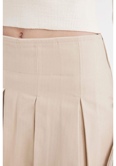 Defacto Coool Piliseli Normal Bel Basic Düz Gabardin Mini Etek D5265AX24AUER42 Ekru