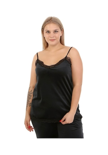 Kadife Dantelli Ip Askılı Atlet