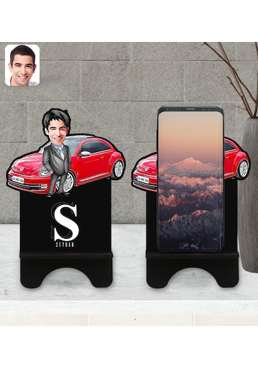 Kişiye Özel Plakalı Erkek Volkswagen Beetle Karikatürlü Ahşap Bib