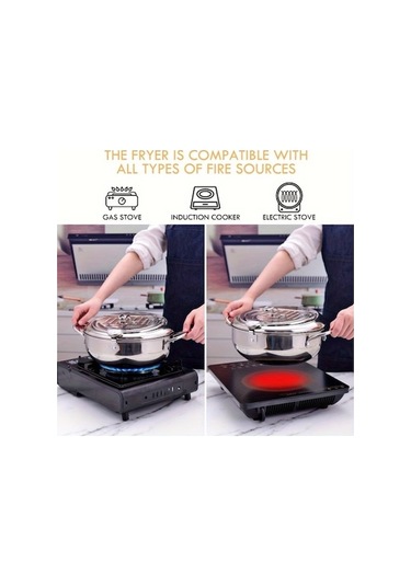 Ebitda 19.99cm Yağ Damlama Süzgeçli Kızartma Tencere, Pratik Kamp Mutfak Gümüş