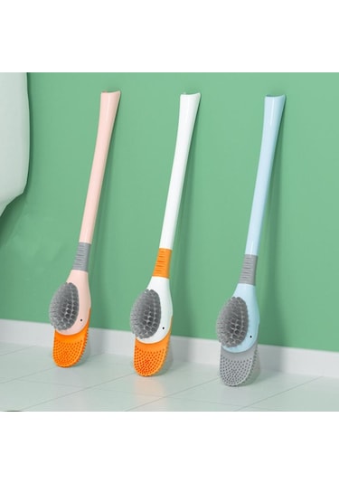 Mavi Silikon Banyo Tuvalet Fırçası Duvara Monte Fırça Esnek Derin Temiz Köşe Temizleme Fırçası Sevimli Ördek Tuvalet Fırçası