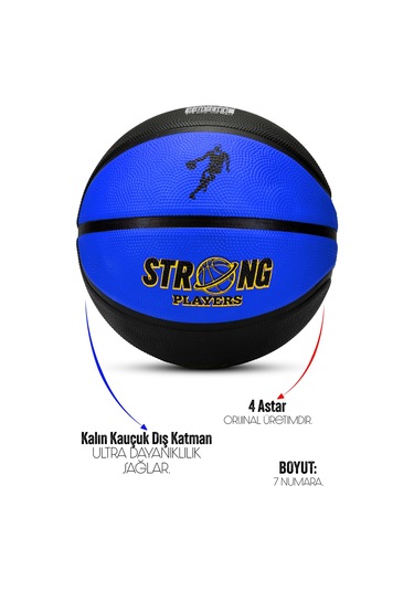 Telvesse Strong Basketbol Topu Pompalı Full Kauçuk Dayanıklı Deep Channel Kabartma No:7 B12 Mavi