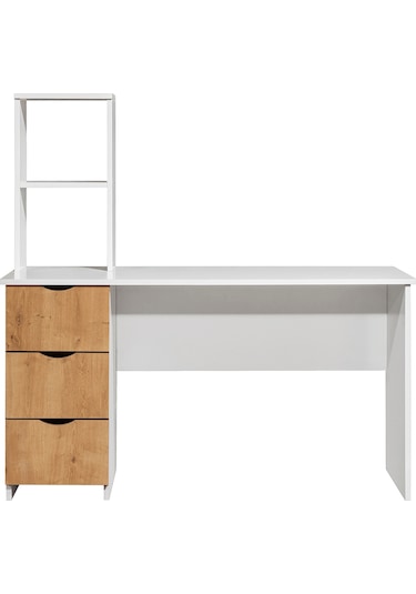 Ranza, Litera Ranza Dolap Çalışma Masası, Beyaz-açık Ceviz 90 X 190 CM