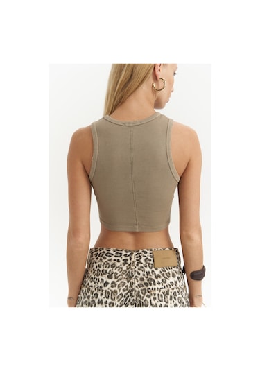 Mai Collection Mai Studios Co. Shoulder Haki Yıkamalı Fitilli Crop Haki