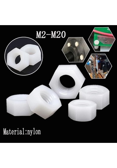 Novahub 10/25 Adet 13 Boyutu M2 M2.5 M3 M4 M5 M6 M8 M10 M12 M14 M16 M18 M20 Naylon Altıgen Somun Cıvata Somun Beyaz Somun M18 M18