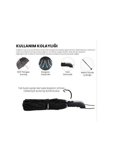Biggdesign Moods Up Premium Siyah Tam Otomatik Şemsiye - Rüzgara Dayanıklı, Hızlı Kuruyan, Hafif Çok Renkli