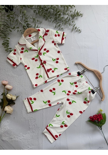 Kiraz Baskılı Yazlık Pijama Takımı -1164 Beyaz