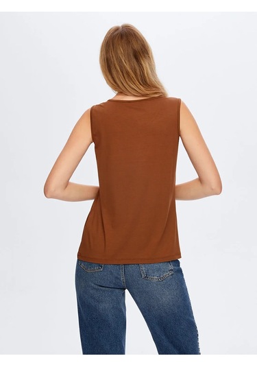 Faik Sönmez Yakası Şeritli Kadın Askılı Bluz W26atl002 Kahve