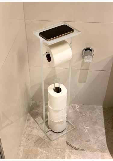 The Mia Tepsili Tuvalet Kağıdı Standı - Beyaz- 54x15x12 Cm