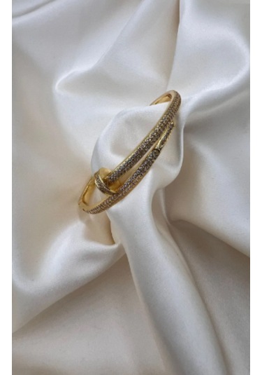 Bb İthal Zirkon Taşlı Çivi Kelepçe Bilezik Altın