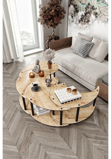 Ravilo Yin Yang 4'lü Orta Sehpa Meşe 90 Cm Meşe