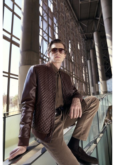 Regular Fit Baklava Desenli Erkek Mont Kahve 4527 Kahverengi