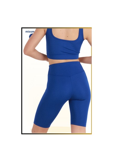 Kadın Yüksek Bel Toparlayıcı Kısa Spor Tayt Biker Şort Basics Casual & Comfort Saks Mavi 1070 Sax Mavi