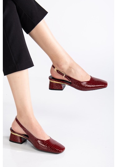 Suins Shoes Suins Christa Model Kadın Orta Topuklu Kroko Ayakkabı Bordo