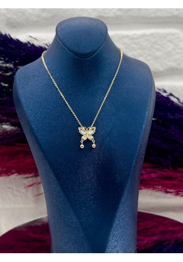 925 Ayar Gümüş Özel Tasarım Gold Renk Zarif Kadın Kolye Gümüş