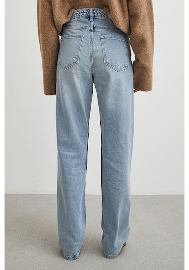 Yüksek Bel Straight Fit Jean Buz Mavisi Buz Mavisi