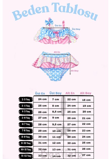Beniizle Desenli Kız Çocuk Bikini Takımı Şekerpembe