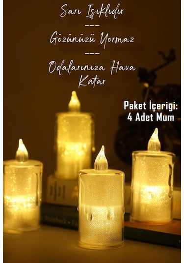 4 Adet Eriyen Mini Led Mum Seti Pilli Dumansız Alevli Ledli Dekoratif Yapay Mum Dekor Işığı 8cm Beyaz