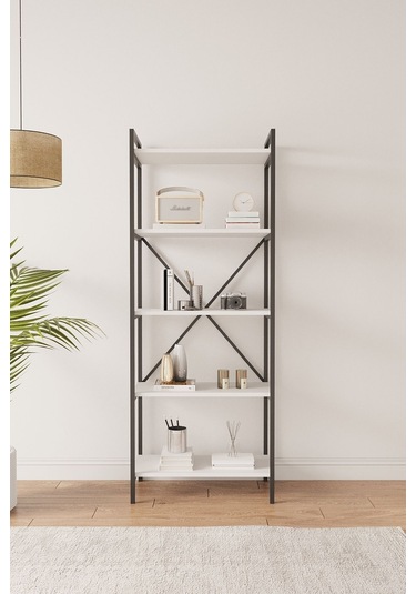 Nilamu Beyaz 65 Cm Kitaplık, Metal Aksamlı, Organizer, Ofis, Ev, 65 170 34 Cm Beyaz