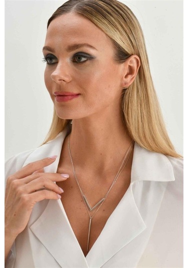 Çift Zincir 925 Ayar Gümüş Kolye-1529