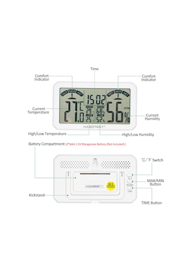 Kangvka Ht683 Beyaz Dijital İç Mekan Sıcaklık Nem Ölçer Stantlı Sensör, Gerçek Zamanlı Monitör Pil Dahil Değil