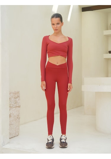 Gaia Çapraz Detay Uzun Bordo Tayt Bordo