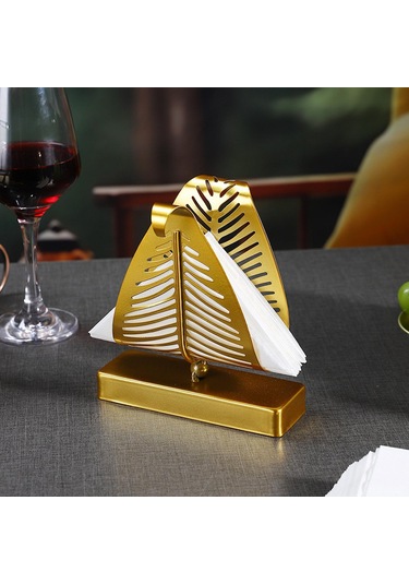 Homyl Peçetelik Tezgah Üstü Mendil Rafı Dikey Metal Kağıt Altın