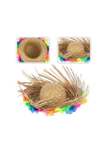 Naturel Renk Püsküllü Örme Hasır Hawaii Luau Ha Şapka 13x36 Cm