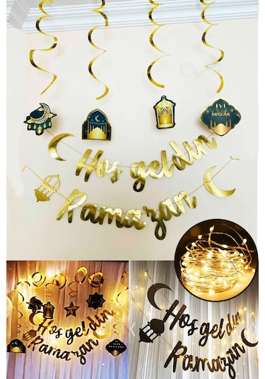 Led Işık Hoşgeldin Ramazan 6'lı Tavan Süs Ramazan Oda Süsleme Seti