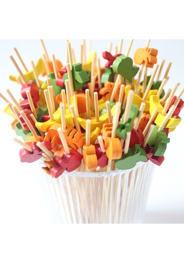 Suofeng Renkli Ananas Desenli Bambu Kokteyl Çubukları - Meyve, Sandviç, Tatlı İçin Güvenli Ve Şık 100 Adet Seti Diğer