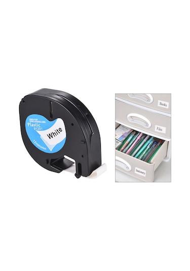 Yunboo Dymo Lt-100h Uyumlu Manuel Etiket Bandı 91201 - 12mm Genişlik 4m Uzunluk Beyaz Renk