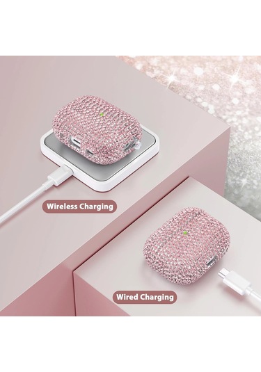 Caseonn Apple Airpods 4.nesil/anc Kılıf Kristal Taşlı Parıltılı Rose Gold