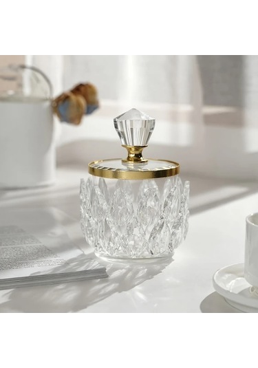 Willowhaven Golden Kapaklı Kristal Tasarımlı Şık Cam Saklama Kutusu Çok Amaçlı Ev Dekorasyonu