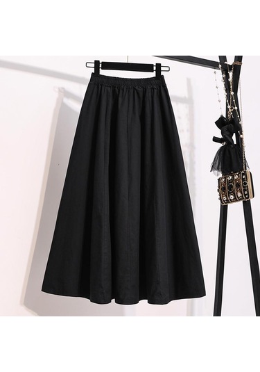 Mojta Kadın Giyim Yüksek Bel Bahar Sonbahar Artı Boyutu Ince A-line Etek Gevşek Rahat Orta Uzunlukta Etek Siyah