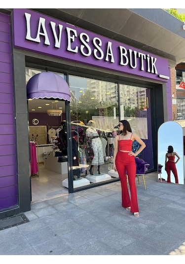 Lavessa Büzgülü İp Askılı Kırmızı Crop-131 Kırmızı