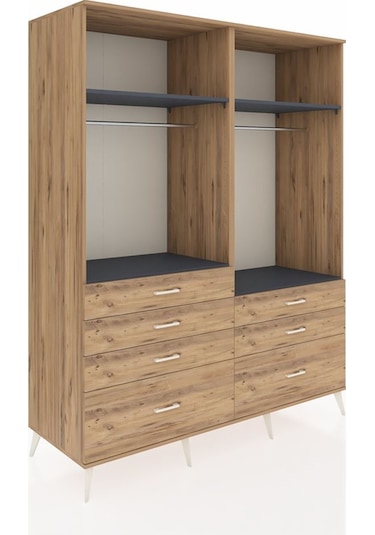Kronos Gardrop 4 Raflı 7 Çekmeceli 2 Askılı 176x59x221 Çam-antrasit/çam Antrasit/çam